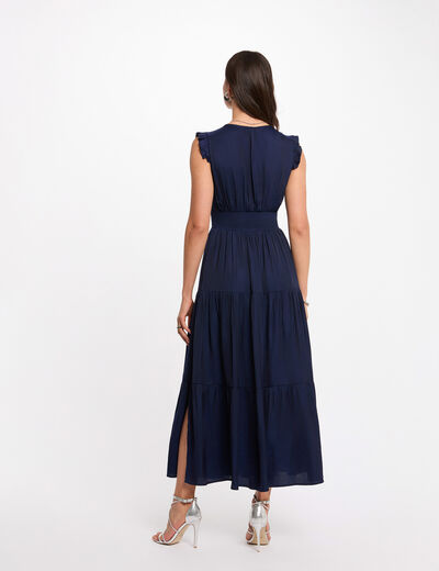 Robe longue col v bleu marine femme