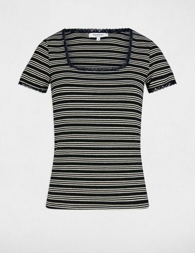 T-shirt manches courtes rayé noir femme