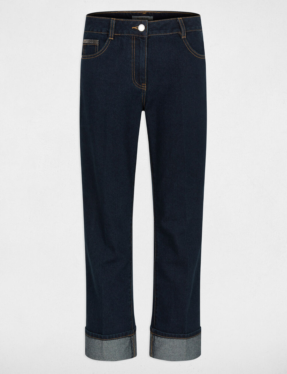 Jean droit strass denim brut femme