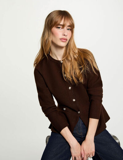 Gilet col rond marron fonc&eacute; femme