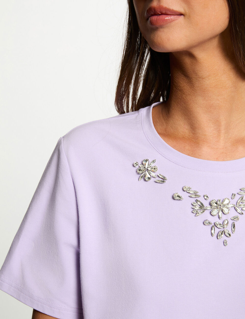 T-shirt strass manches courtes mauve femme