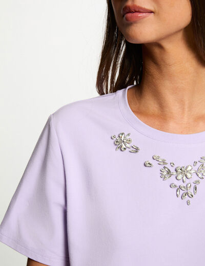 T-shirt strass manches courtes mauve femme
