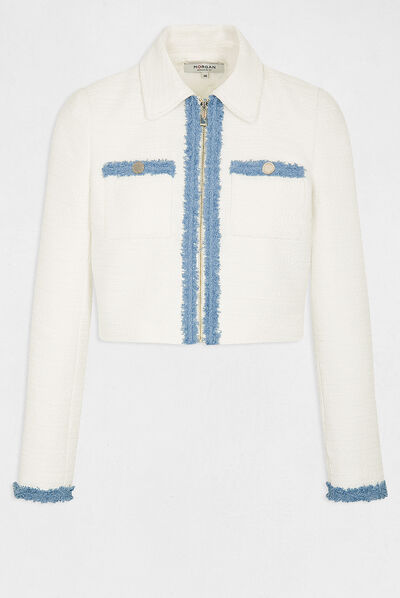 Veste droite zippée ecru femme