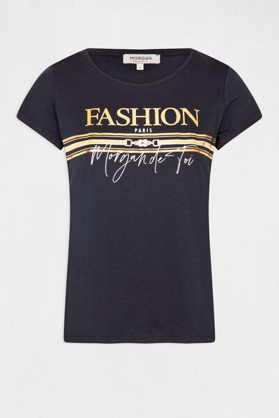 T-shirt manches courtes à inscription marine femme