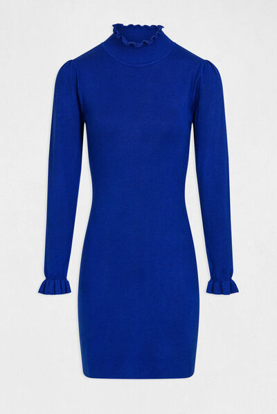 Robe pull ajustée avec col montant bleu electrique femme