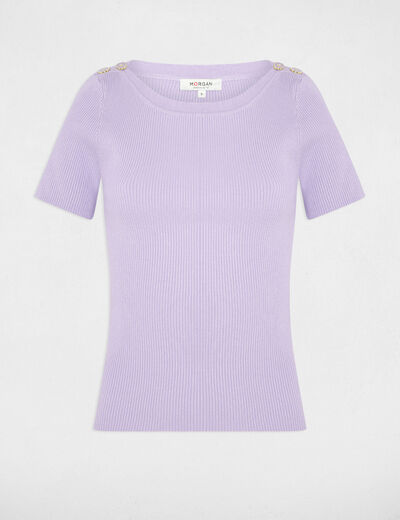Pull col bateau et boutons mauve femme