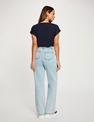 T-shirt col v manches courtes bleu marine femme