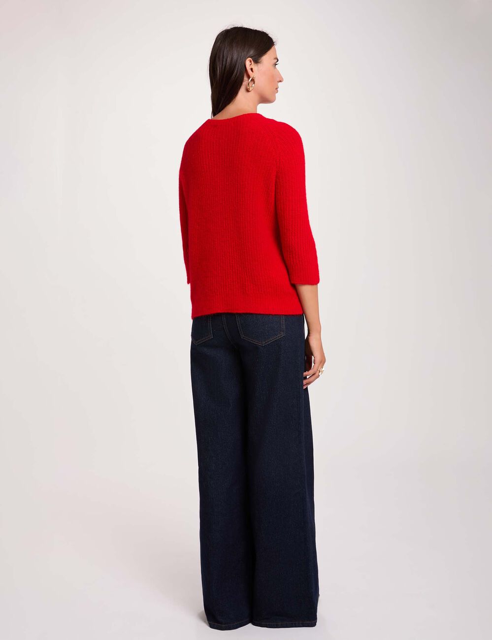 Pull maille duveteuse rouge femme