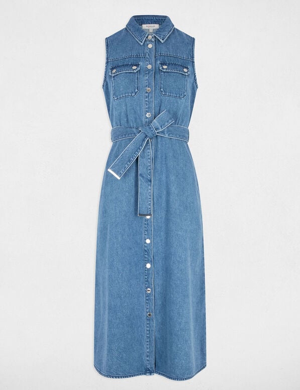 robe midi trapeze en jean denim stone femme Robe midi trapèze en jean denim stone femme