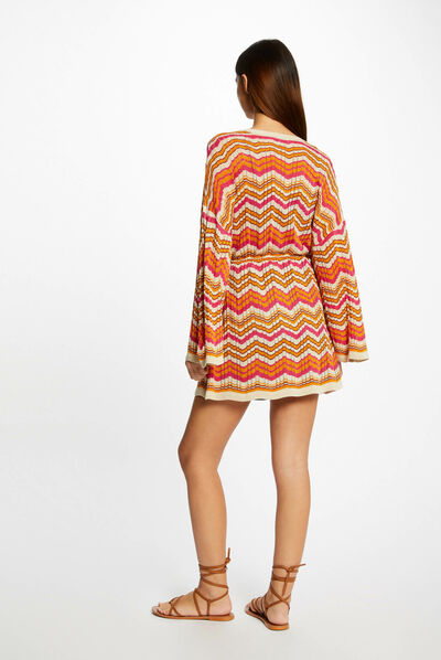 Poncho imprimé chevron orange femme