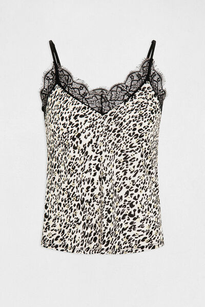 Débardeur dentelle et imprimé animalier multico femme
