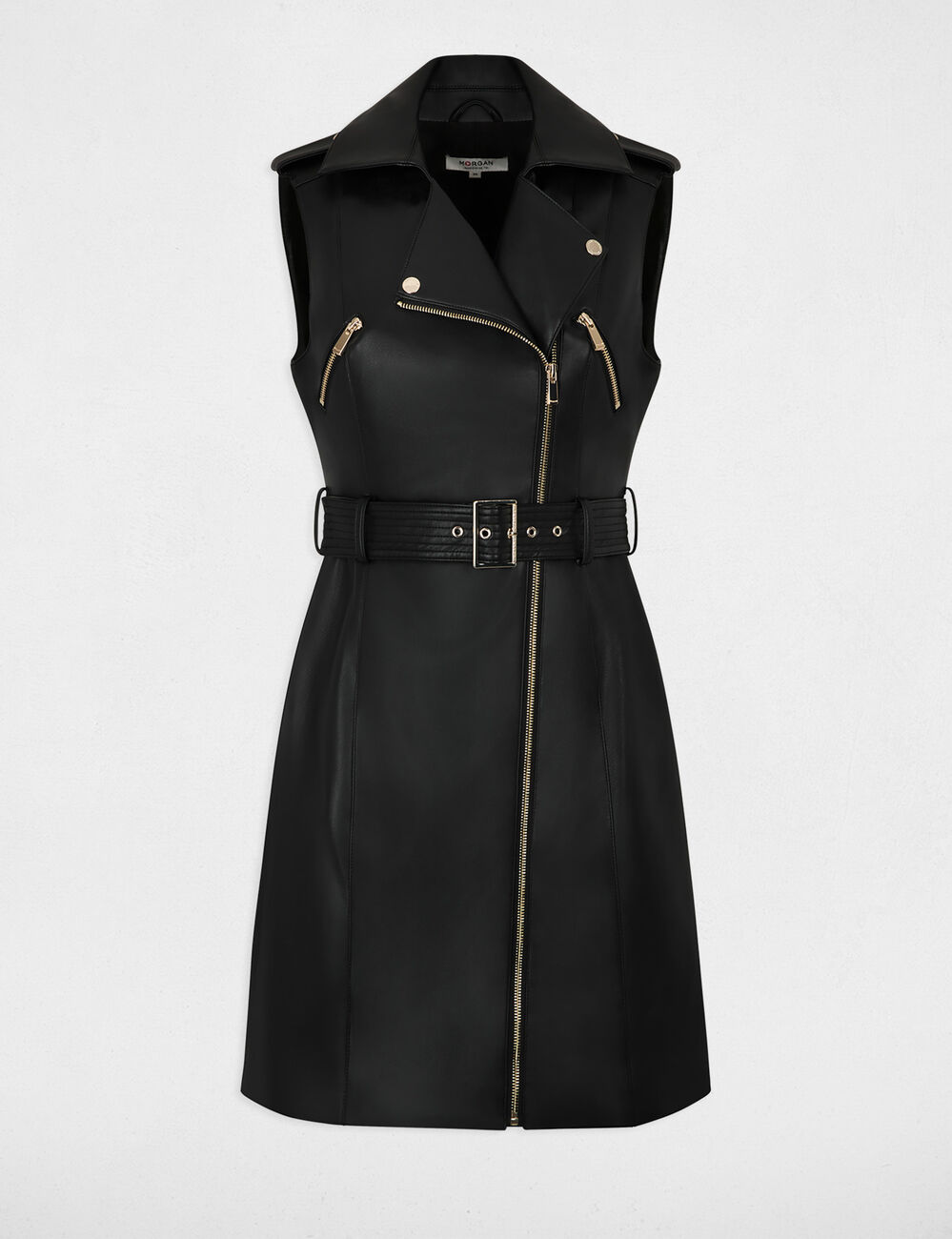 Robe Courte En Simili Cuir Noir - Taille L - Avec Ceinture Portefeuille - Marque TQF - Neuf Avec étiquettes