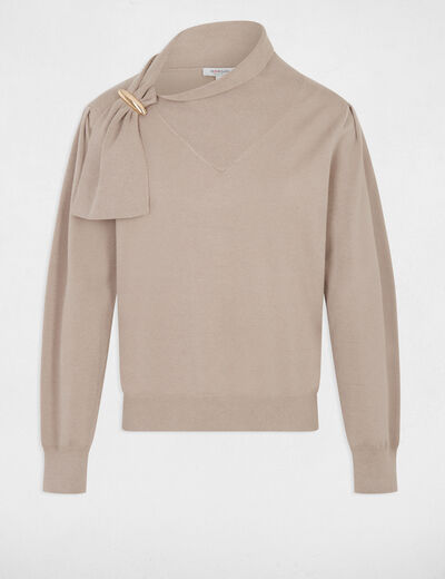 Pull col montant manches bouffantes taupe femme