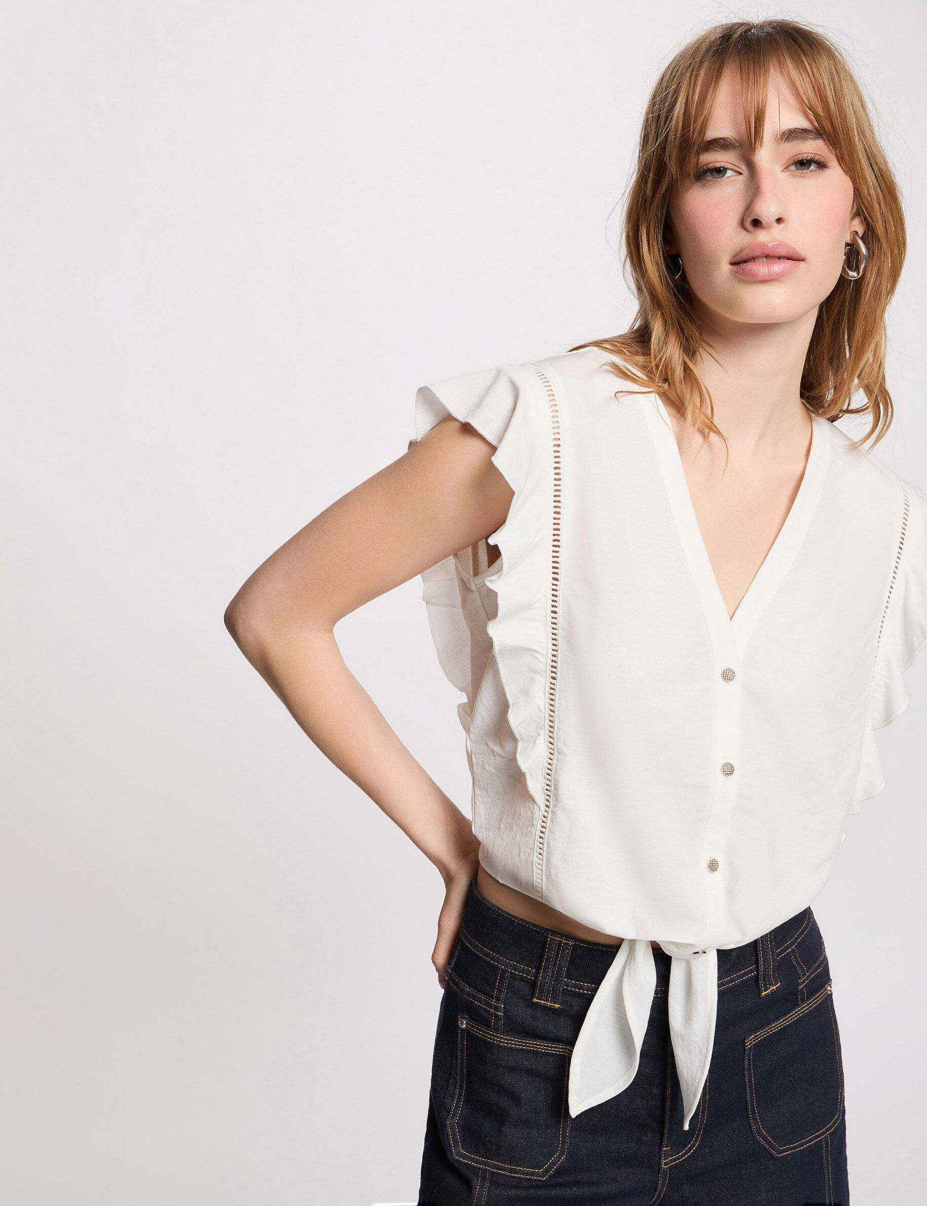 Chemise nouée col v blanc femme Chemise nouée col v blanc femme