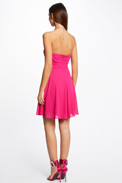 Robe trapèze avec col bustier rose fonce femme