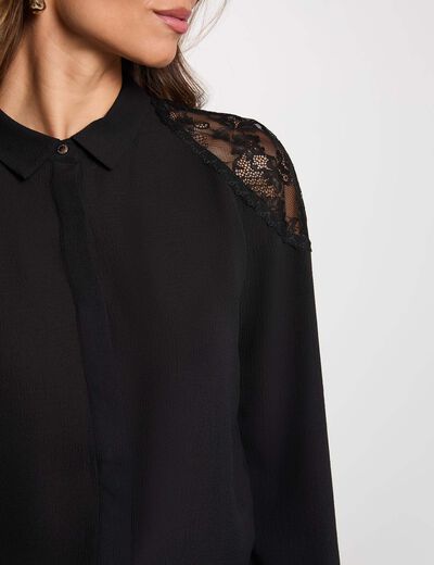 Chemise dentelle manches longues noir femme