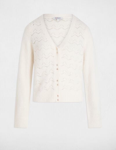 Gilet col v textur&eacute; ivoire femme