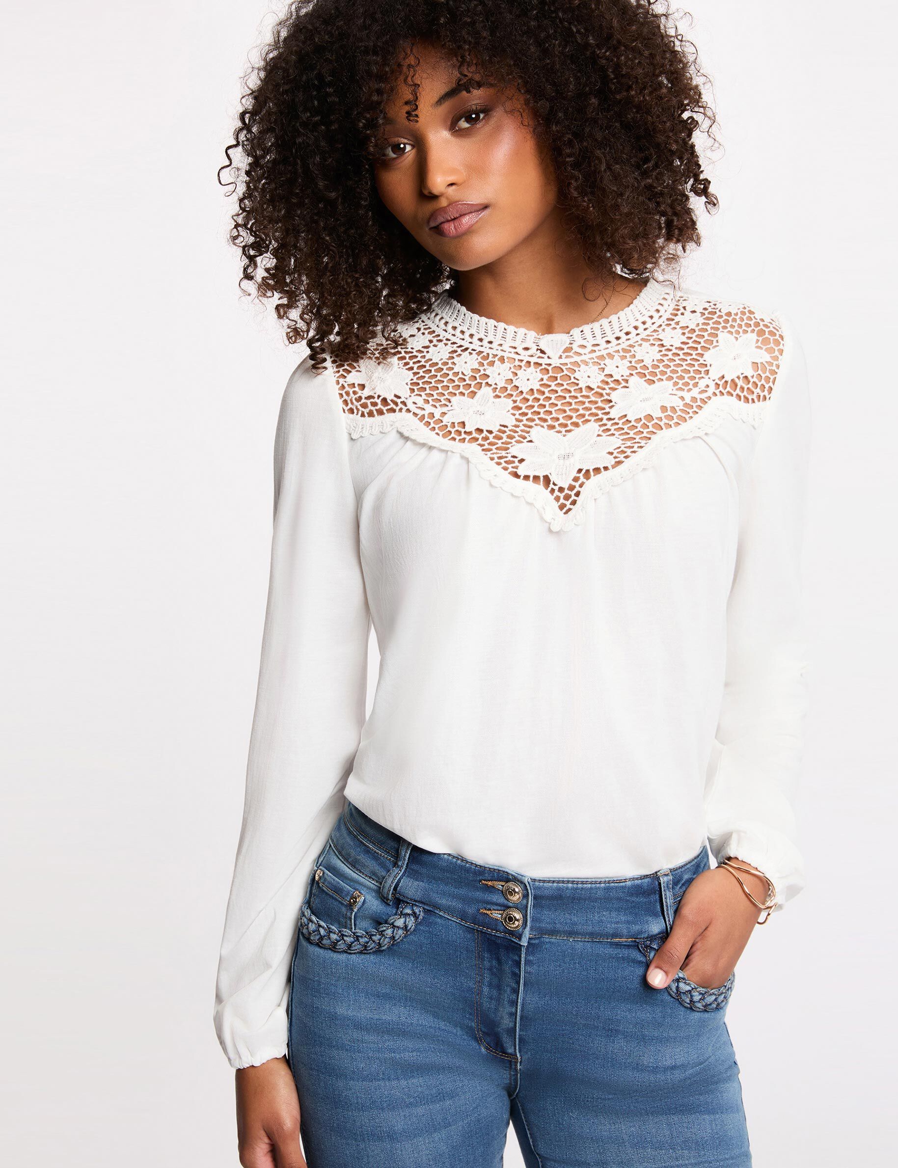 T shirt dentelle manches longues femme