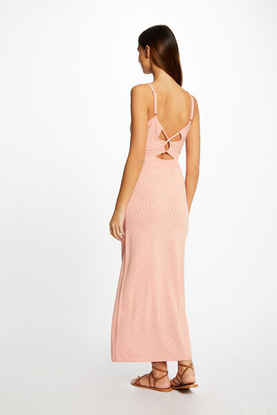 Robe pull longue ajustée à bretelles rose moyen femme