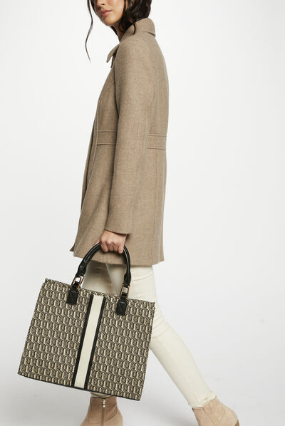 Sac cabas imprimé graphique noir femme
