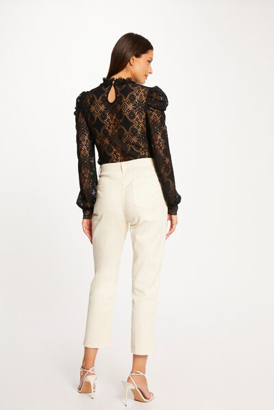 T-shirt manches longues en dentelle noir femme