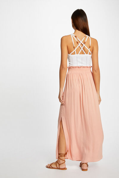 Débardeur pull avec bretelles croisées ecru femme