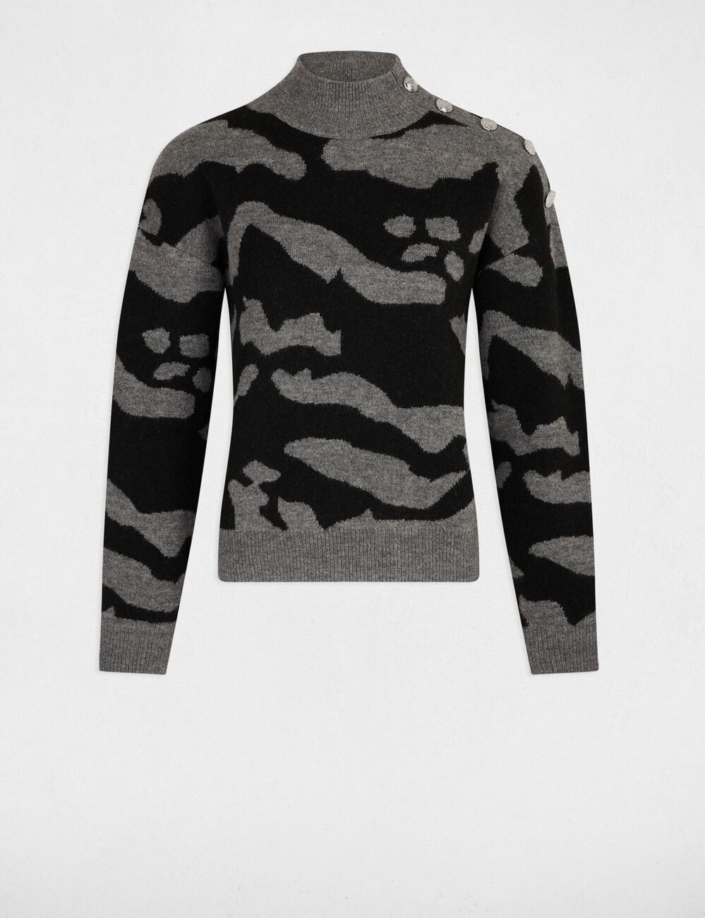Pull col montant imprim&eacute; gris anthracite femme