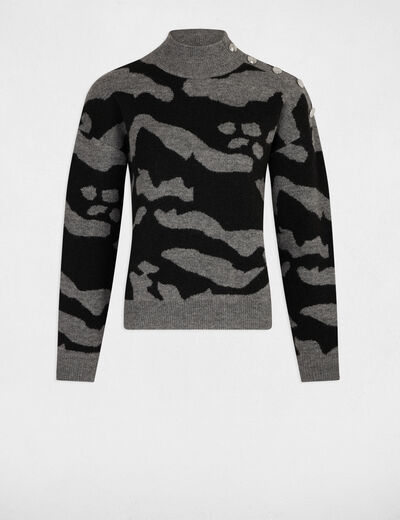 Pull col montant imprim&eacute; gris anthracite femme