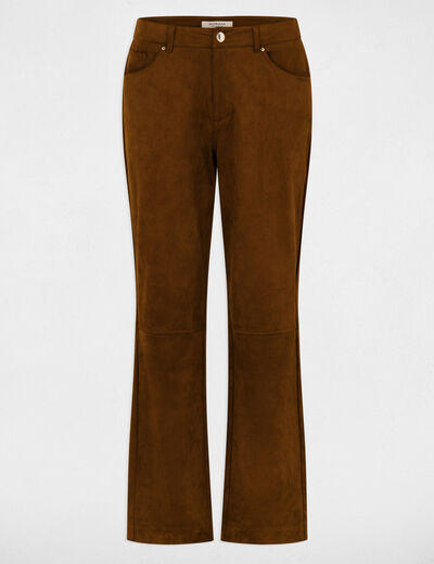 Pantalon droit su&eacute;dine marron chocolat femme