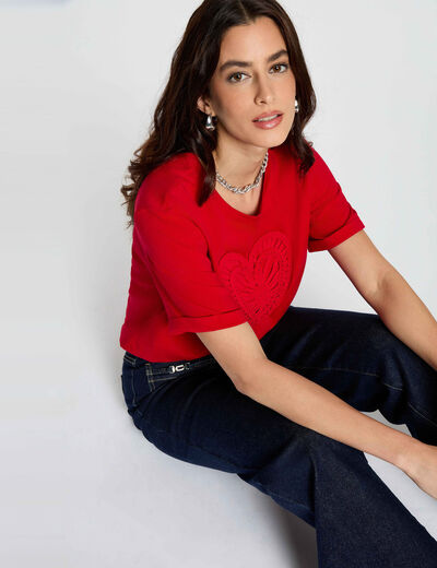 T-shirt droit manches courtes rouge femme