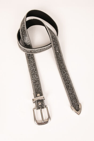 Ceinture avec strass et détails chaînes gris moyen femme