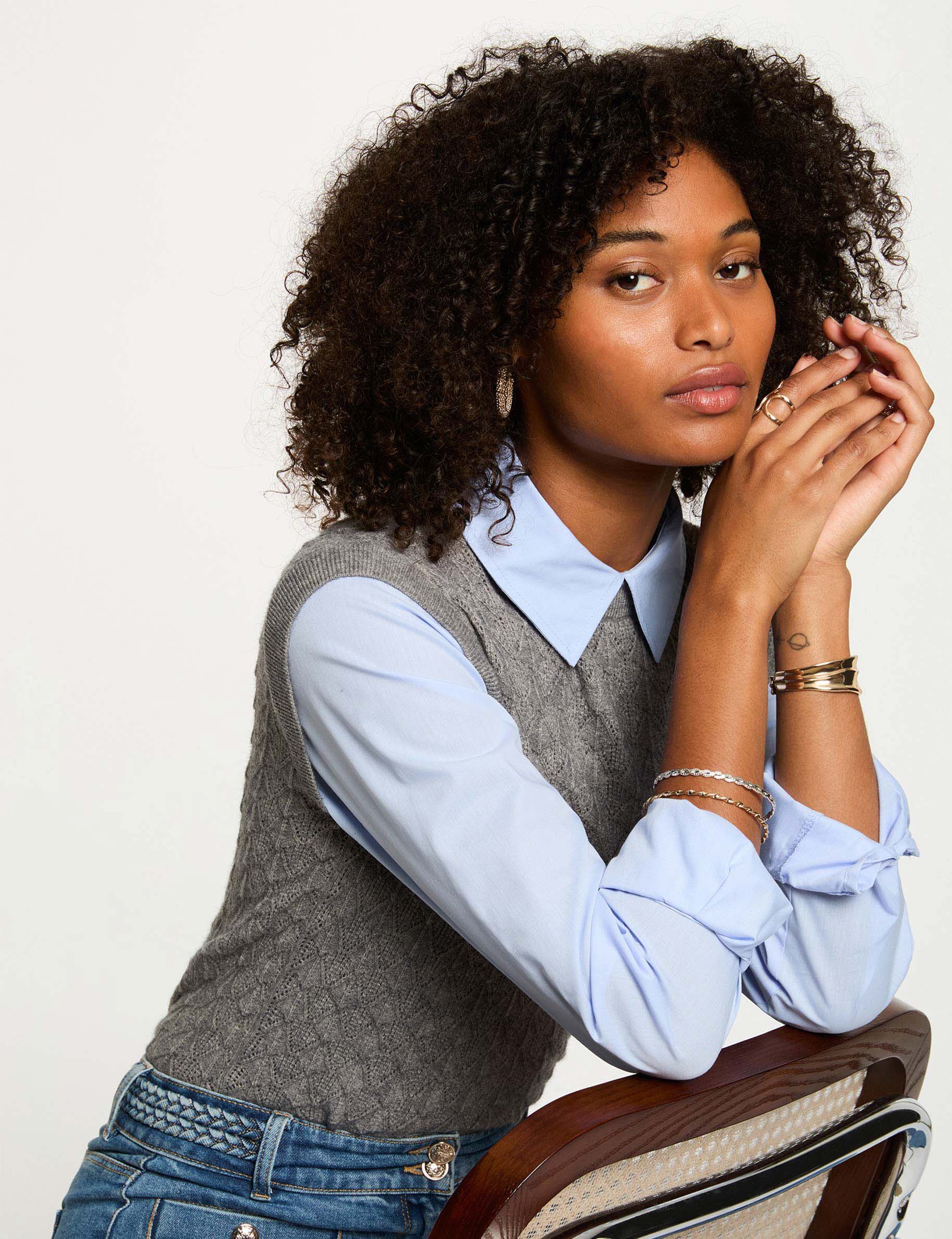 Pull court col chemise femme - vue 3