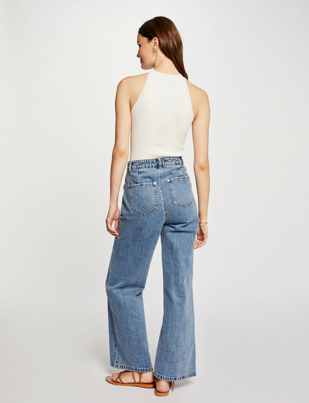 Top en maille ajourée ecru femme