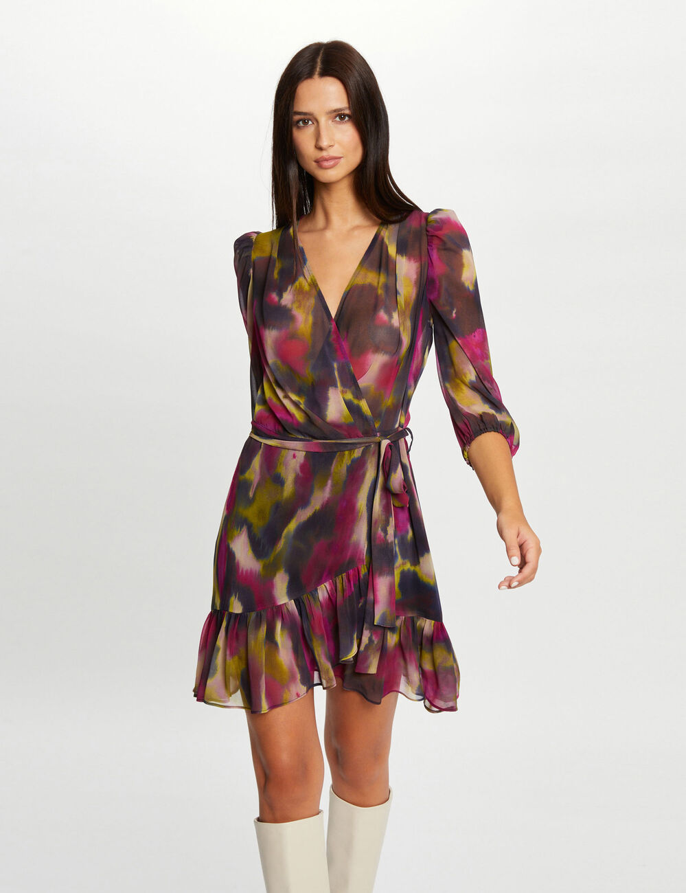 Robe portefeuille imprim&eacute; abstrait multico femme