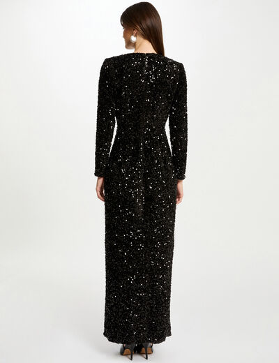 Robe Longue Noire À Sequins Couture