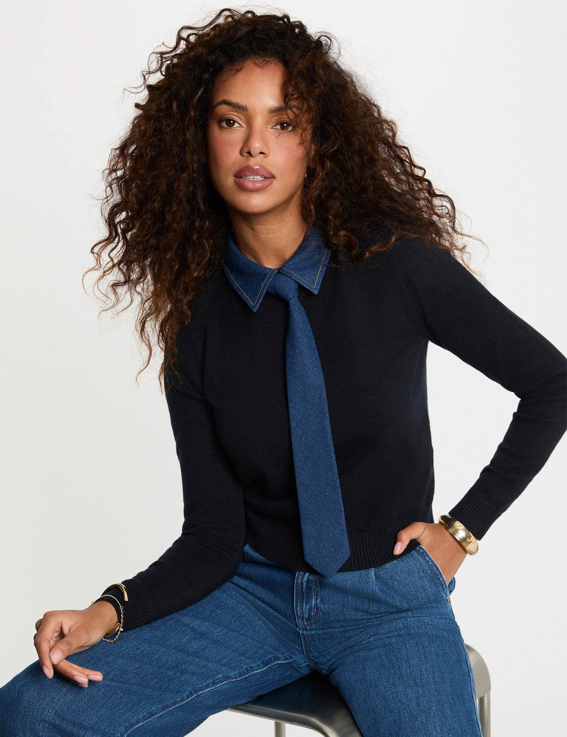 Pull col à revers femme