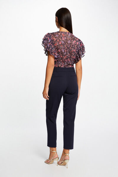 Pantalon tailleur ajusté 7/8ème marine femme