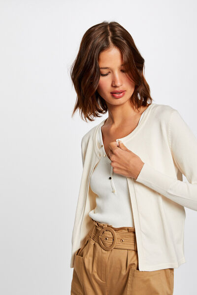 Gilet droit court avec col rond ivoire femme