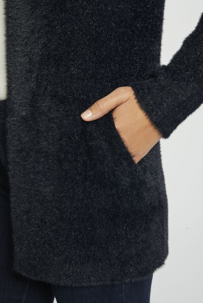 Gilet droit détails fils métallisés marine femme
