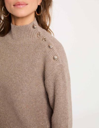 Pull col montant taupe femme