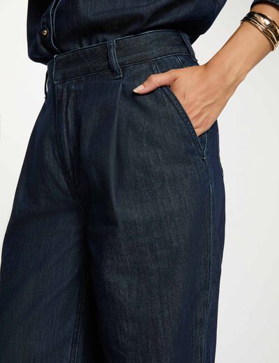 Pantalon large taille haute denim brut femme