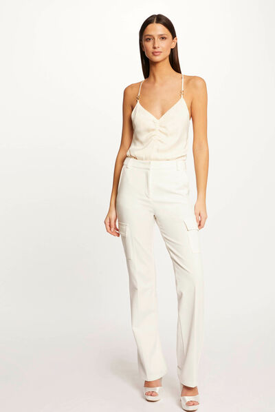 Pantalon droit avec poches latérales ecru femme