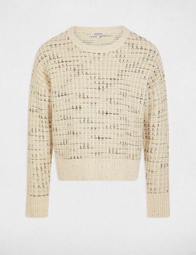 Pull col rond et sequins ecru femme