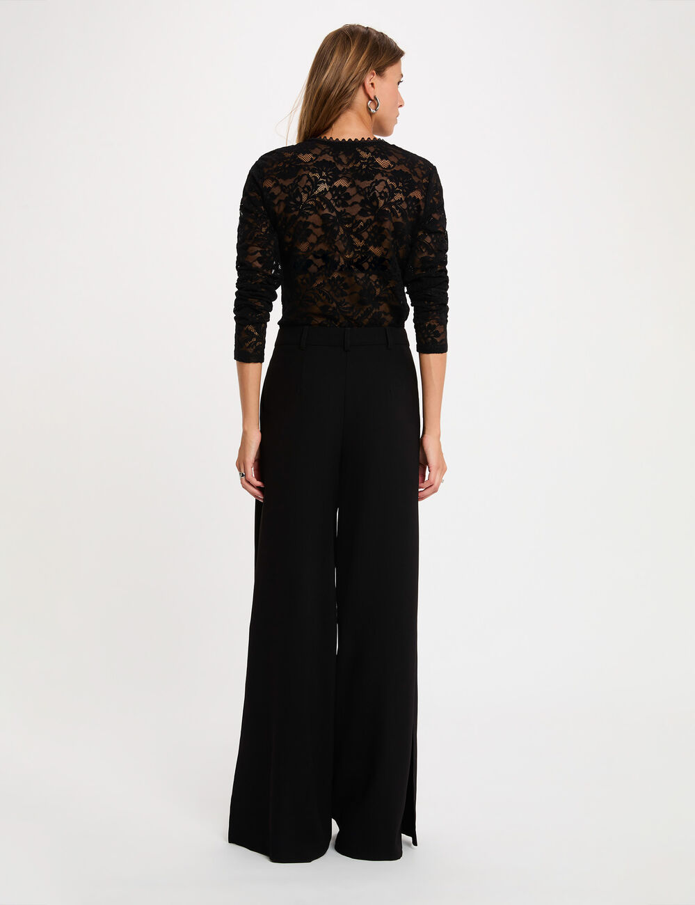 Chemise dentelle col v noir femme