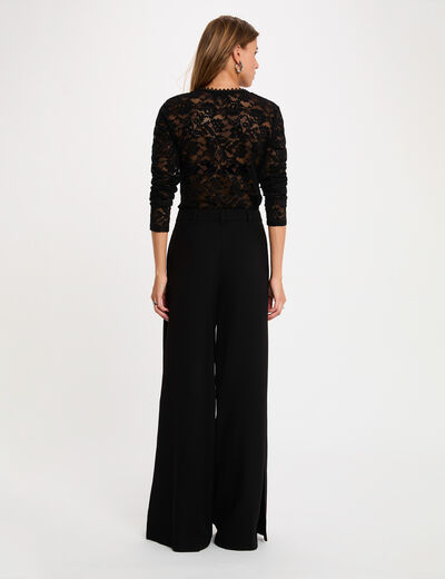 Chemise dentelle col v noir femme