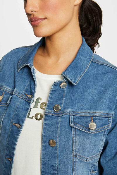 Veste droite boutonnée en jean jean stone femme