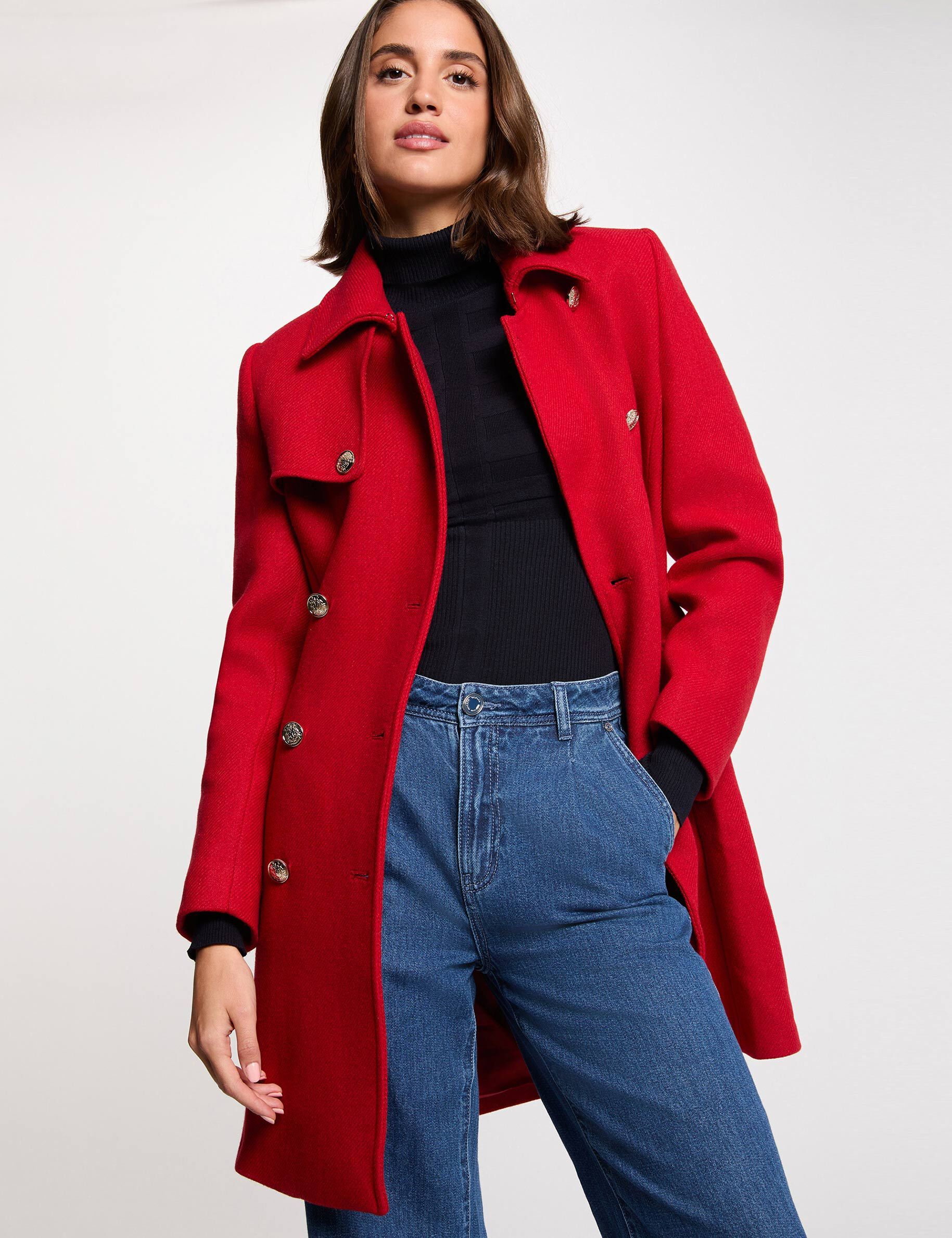 Manteau long ceinturé rouge femme
