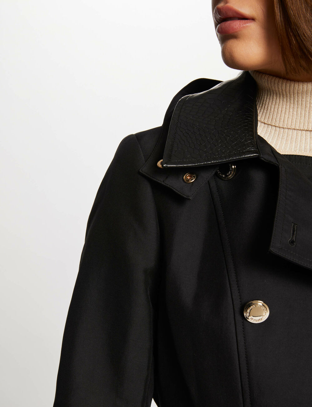 Trench d&eacute;tails simili cuir noir femme