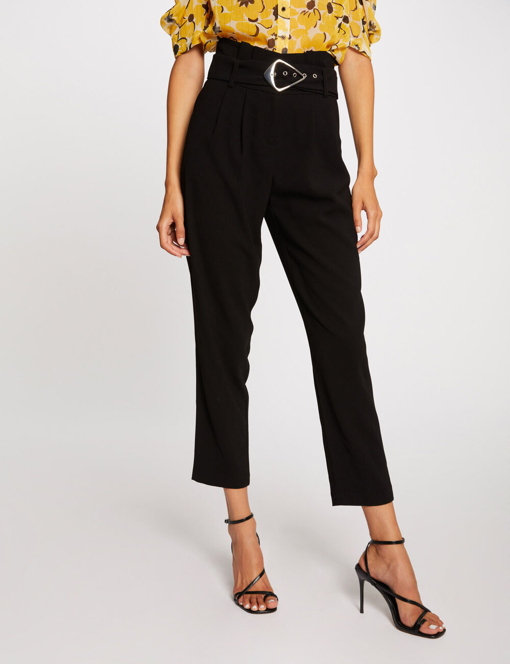 Pantalon paperbag 7/8&egrave;me noir femme