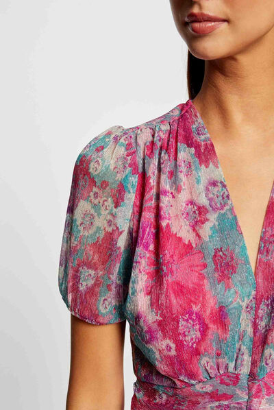 T-shirt manches courtes imprimé floral rose femme